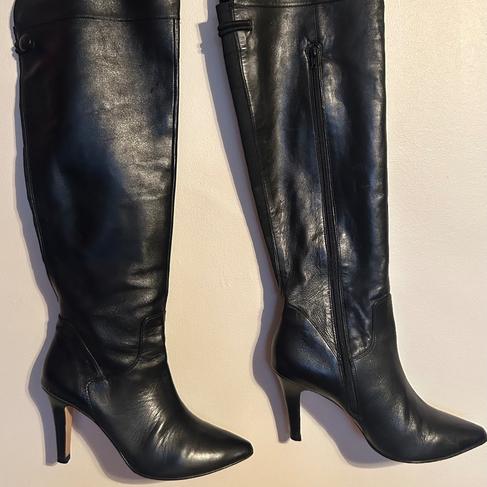 Ros Hommerson Over the Knee Red Collection Leather Black Boots Sz 10